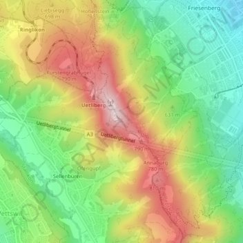 Uto Kulm topographic map, elevation, terrain