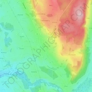 Börwang topographic map, elevation, terrain