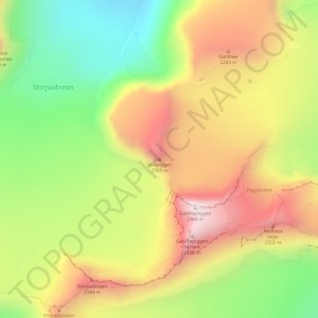 Veslpiggen topographic map, elevation, terrain
