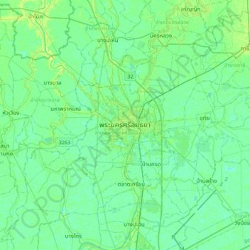 Ayutthaya topographic map, elevation, terrain