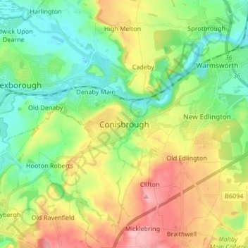 Conisbrough topographic map, elevation, terrain
