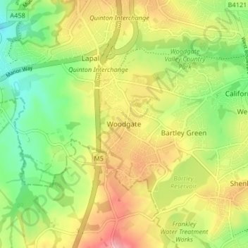 Woodgate topographic map, elevation, terrain
