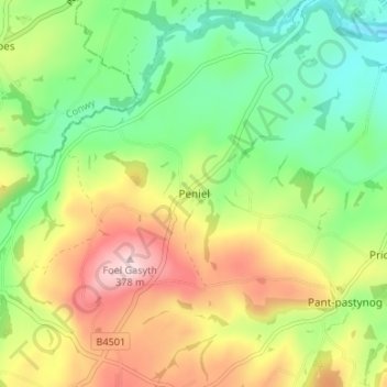 Peniel topographic map, elevation, terrain