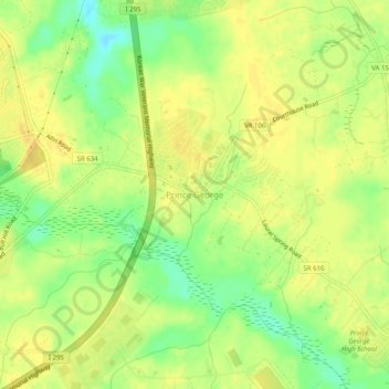 Prince George topographic map, elevation, terrain