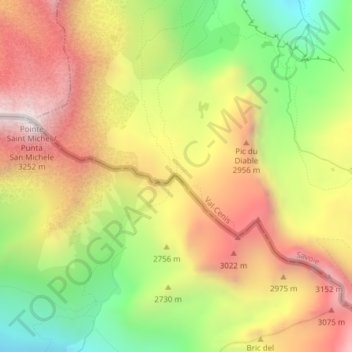 Col d'Etache topographic map, elevation, terrain