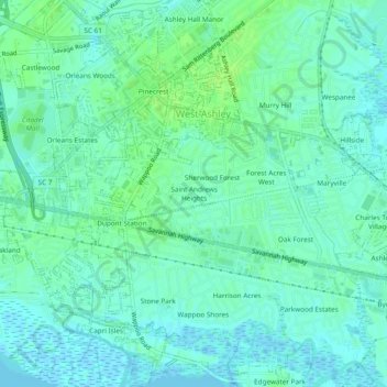 Saint Andrews Heights topographic map, elevation, terrain