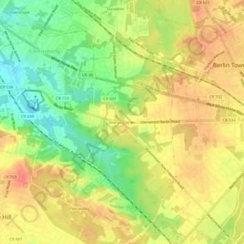 Sharps Corner topographic map, elevation, terrain