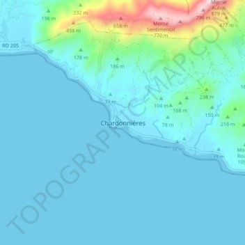 Chardonnières topographic map, elevation, terrain