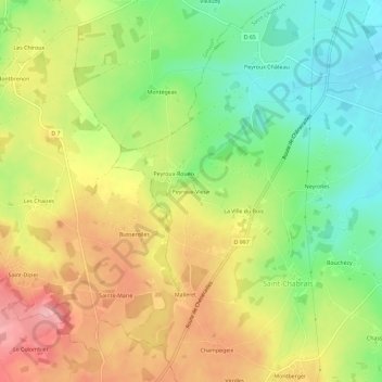 Peyroux-Vieux topographic map, elevation, terrain