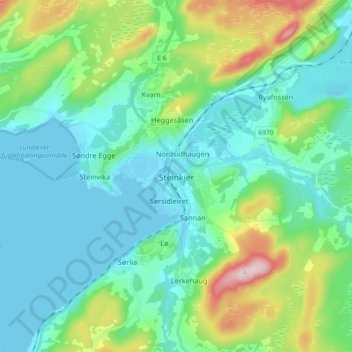 Steinkjer topographic map, elevation, terrain