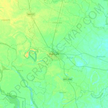 Bettiah topographic map, elevation, terrain