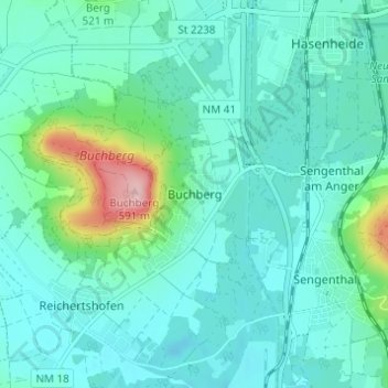 Buchberg topographic map, elevation, terrain
