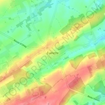 Évelette topographic map, elevation, terrain