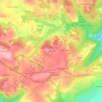 Le Menec topographic map, elevation, terrain
