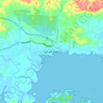 Lahad Datu topographic map, elevation, terrain