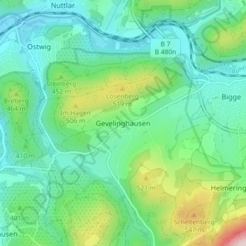 Gevelinghausen topographic map, elevation, terrain