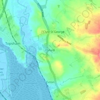 Ebford topographic map, elevation, terrain