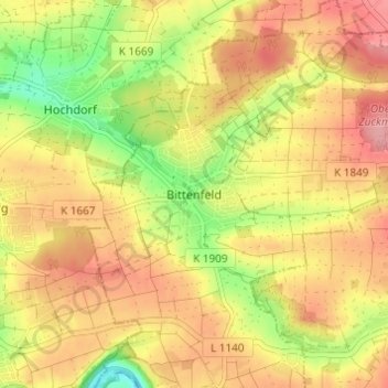 Bittenfeld topographic map, elevation, terrain