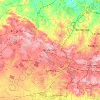 Roodepoort topographic map, elevation, terrain