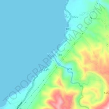 Matutinao topographic map, elevation, terrain