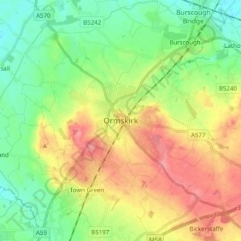 Ormskirk topographic map, elevation, terrain