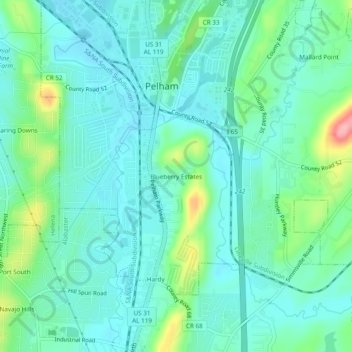 Blueberry Estates topographic map, elevation, terrain