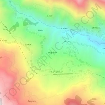sangaldan topographic map, elevation, terrain