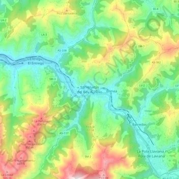 San Martín del Rey Aurelio topographic map, elevation, terrain