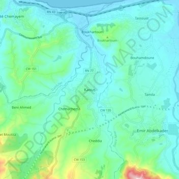 Kaous topographic map, elevation, terrain