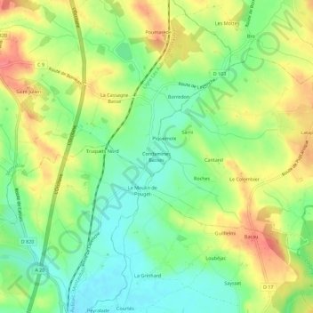 Condamines Basses topographic map, elevation, terrain