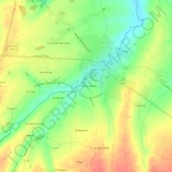 Les Pierres Bures topographic map, elevation, terrain