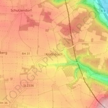 Kraftsbuch topographic map, elevation, terrain