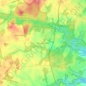 Brookeville Heights topographic map, elevation, terrain