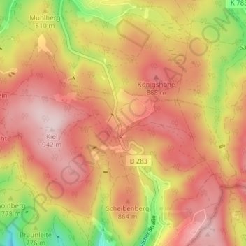 Mühlleithen topographic map, elevation, terrain
