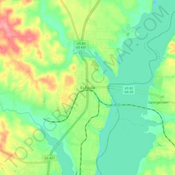 Eufaula topographic map, elevation, terrain