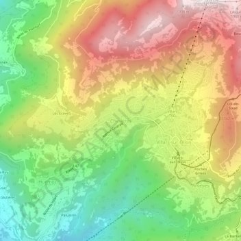 Chesières topographic map, elevation, terrain
