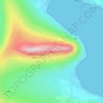 Urðartindur topographic map, elevation, terrain