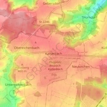Katterbach topographic map, elevation, terrain
