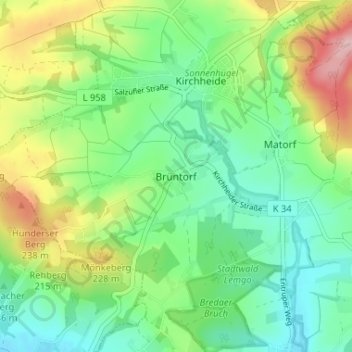 Brüntorf topographic map, elevation, terrain