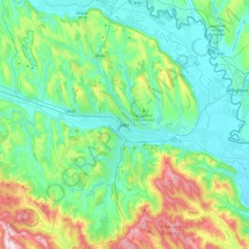 Iași topographic map, elevation, terrain