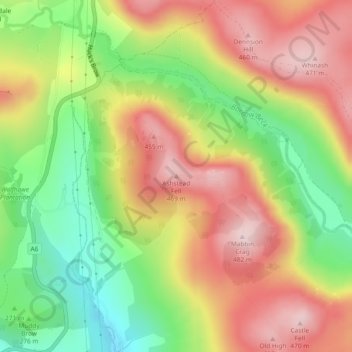 Ashstead Fell topographic map, elevation, terrain