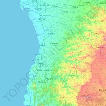 Valsad topographic map, elevation, terrain
