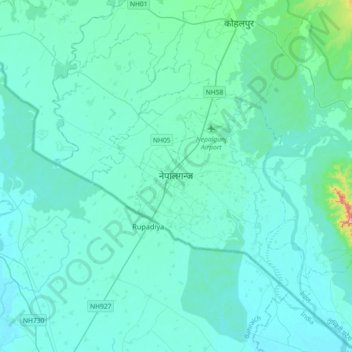 Nepalgunj topographic map, elevation, terrain