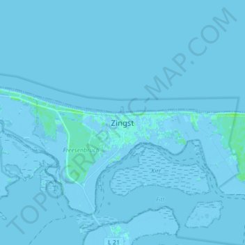 Zingst topographic map, elevation, terrain
