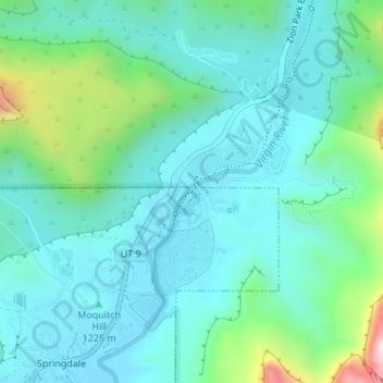 Watchman Trailhead topographic map, elevation, terrain