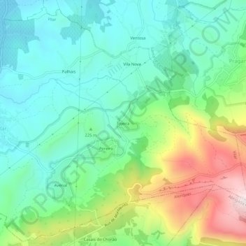 Tojeira topographic map, elevation, terrain