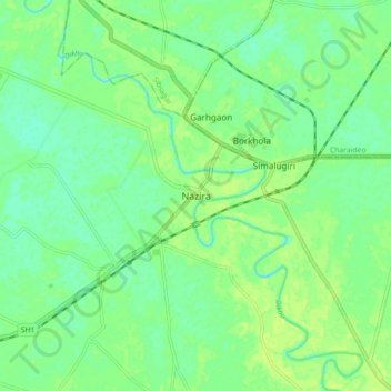 Nazira topographic map, elevation, terrain