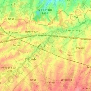 Waremme topographic map, elevation, terrain