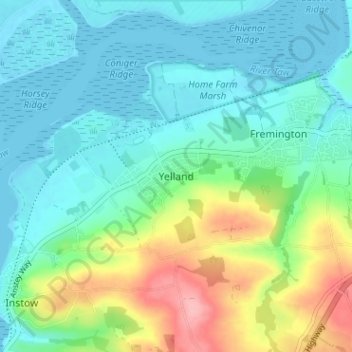 Yelland topographic map, elevation, terrain