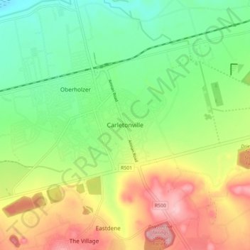 Carletonville topographic map, elevation, terrain